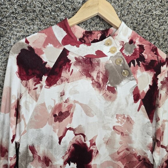 Chicos Top Womens 0 US Small Pink Floral Print Tunic Button Mock Neck Cozisoft - Picture 4 of 7